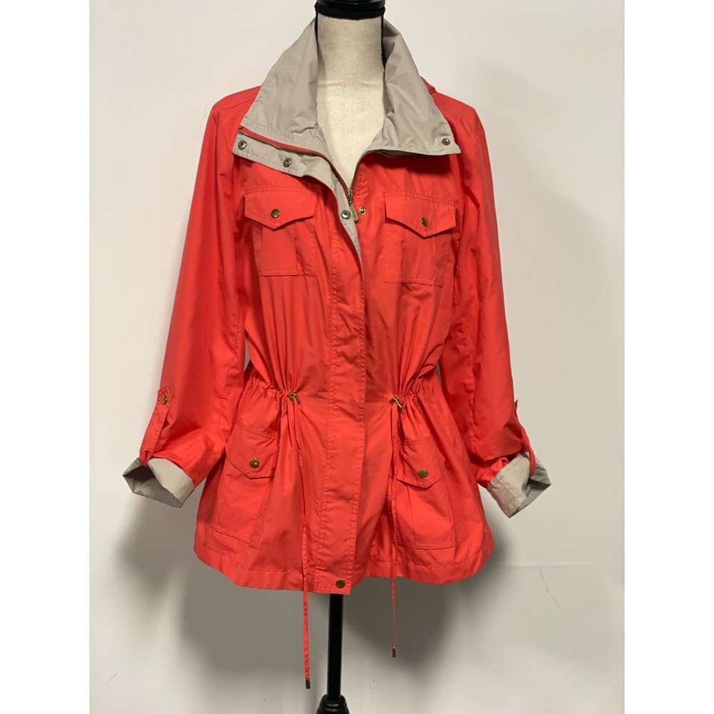 JM Collection Lightweight Raincoat Jacket Coral Size L - Picture 5 of 16